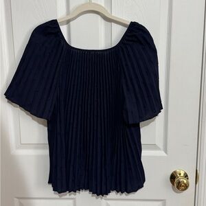 Sezane Elegant Navy Pleated Blouse